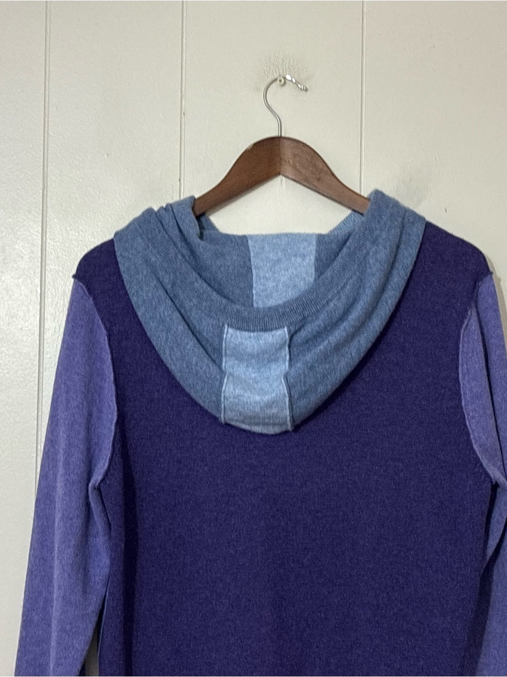 Collaboration Cashmere Hoodie S Blue Purple Colorbloc Pullover Sweater Soft Luxe - Picture 11 of 12